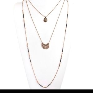 Burnished Gold Triple Chain Boho Gypsy Necklace
